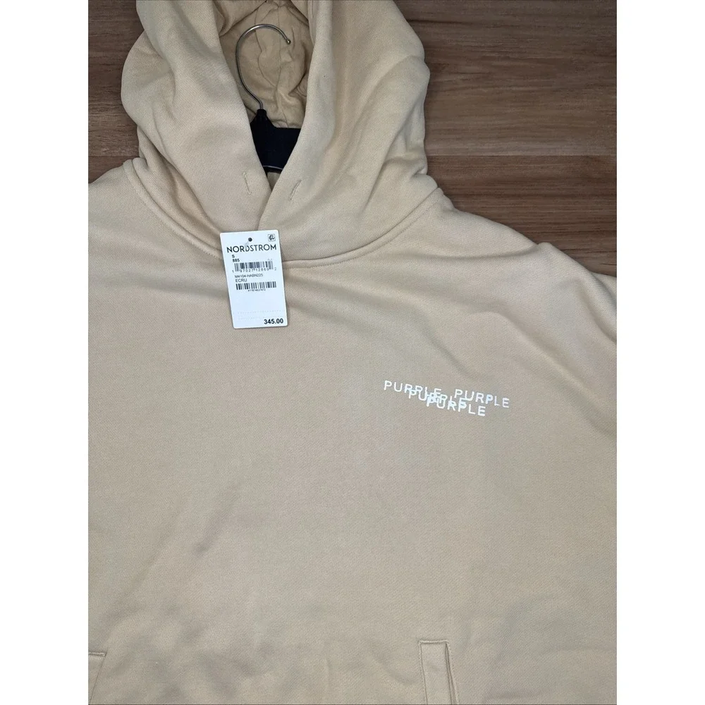 Purple Brand Oversized Fleece Graphic Hoodie‎ Ecru Small NWT